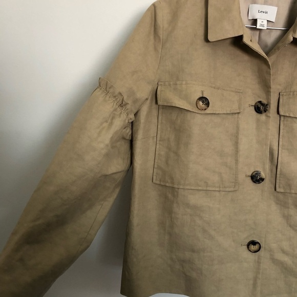 Lewit Beige Gathered Sleeve Linen Jacket XL - Picture 6 of 8